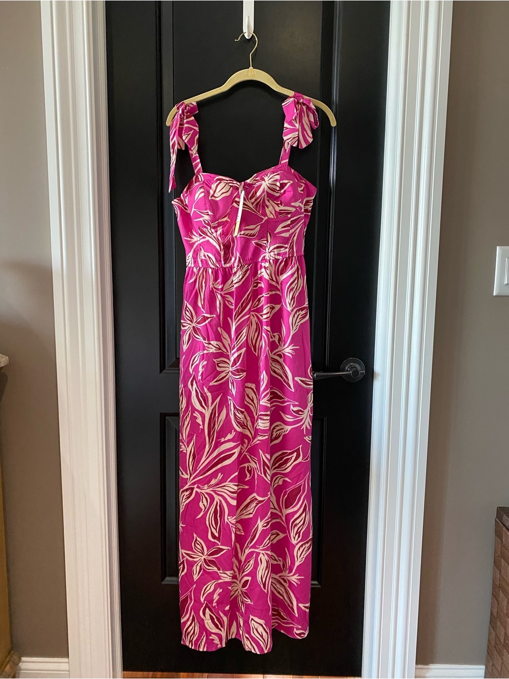 T.J.Maxx Pink Maxi Dress with Ivory Leaf Print